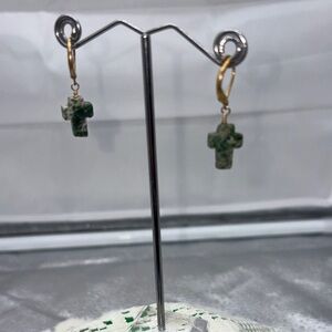 Chic Green Cross Dangle Earrings